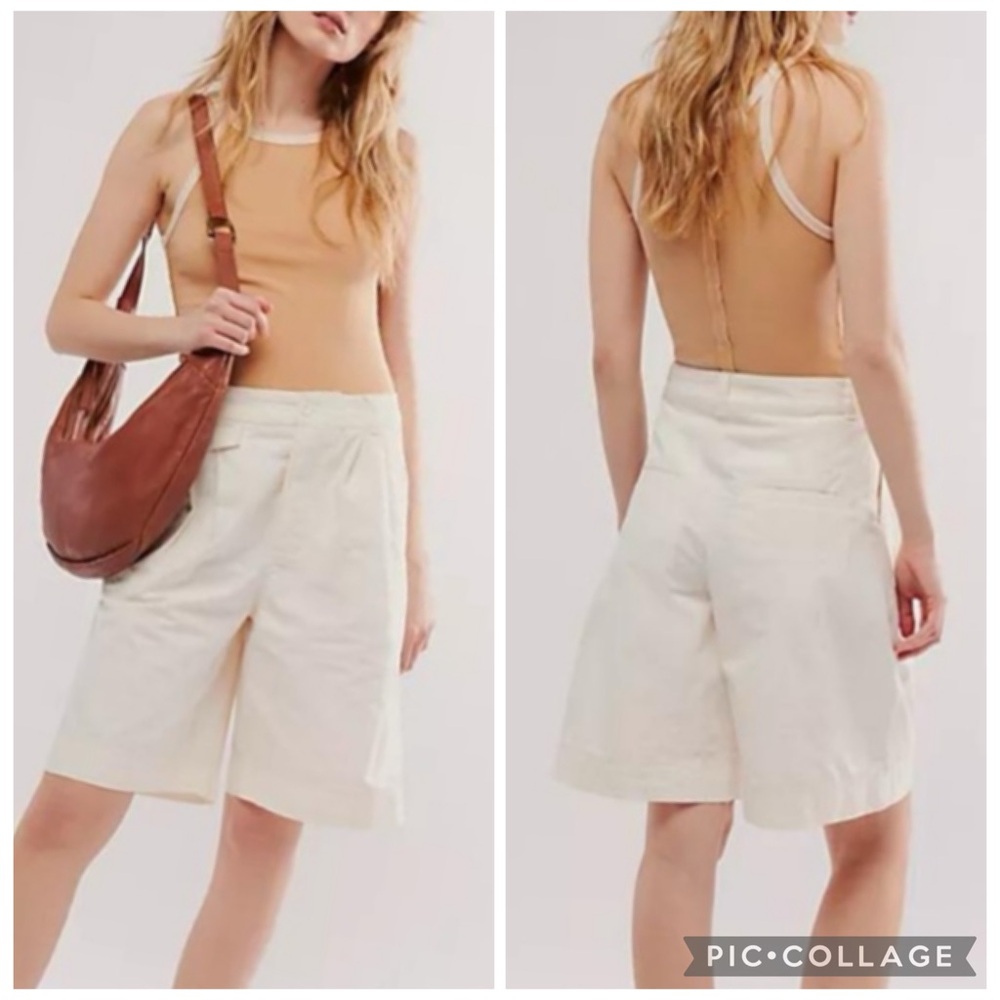 Free People High Street Pleated Cotton Linen Blend Shorts Size 0